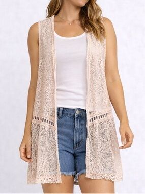 Forever 21 Light Pink Open Sleeveless Kimono - Size Large